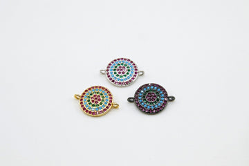 CZ Micro Pave Disc Connector, Gold, Black
